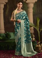 Pure Dola Silk Aqua Blue Wedding Wear Weaving  Saree